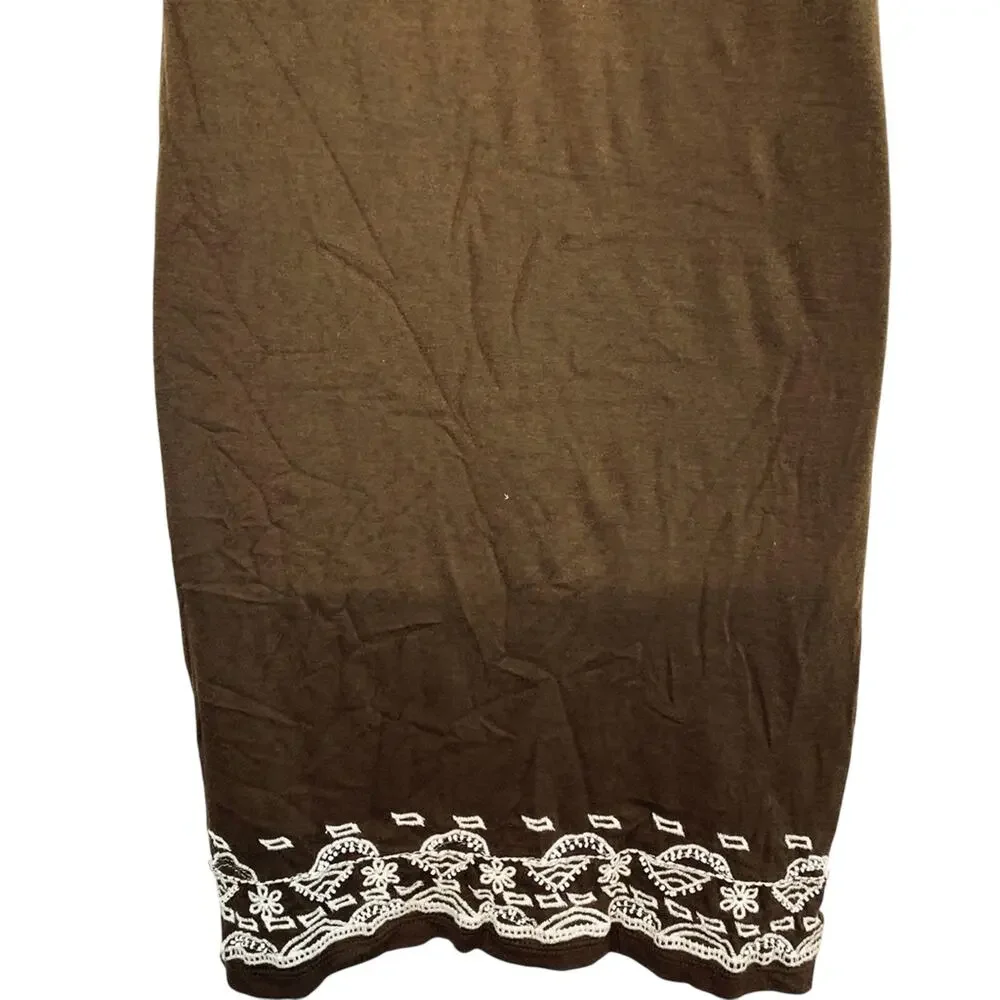 Charter Club Petite Womens Brown Beaded Embroidered Sleeveless Dress PP XS